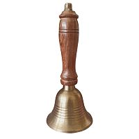 Колокольчик латунный с деревянной ручкой (антик), 14 х 6  k07